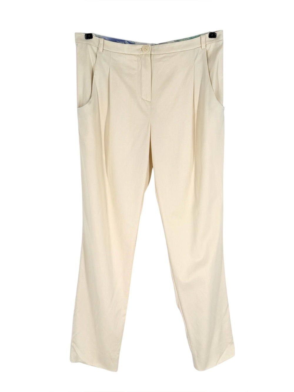 Leonard Paris Pants Ivory Cotton Wool Pleated Womens Size FR 40 US 6 - 8